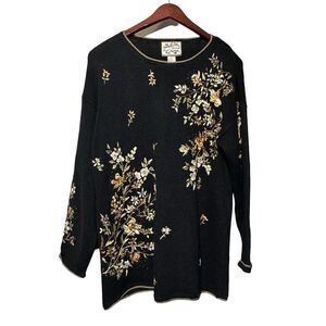 Heirloom Collectibles Vintage Floral Embroidered Granny-core Thick Sweater Sz L